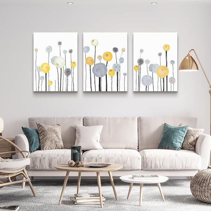 Abstract Flowers Watercolor Painting 3 Piece Framed Canvas Wall Art for Living Room, Bathroom, Office, Kitchen - Large Size Home Decor Artwork for Bedroom Decoration