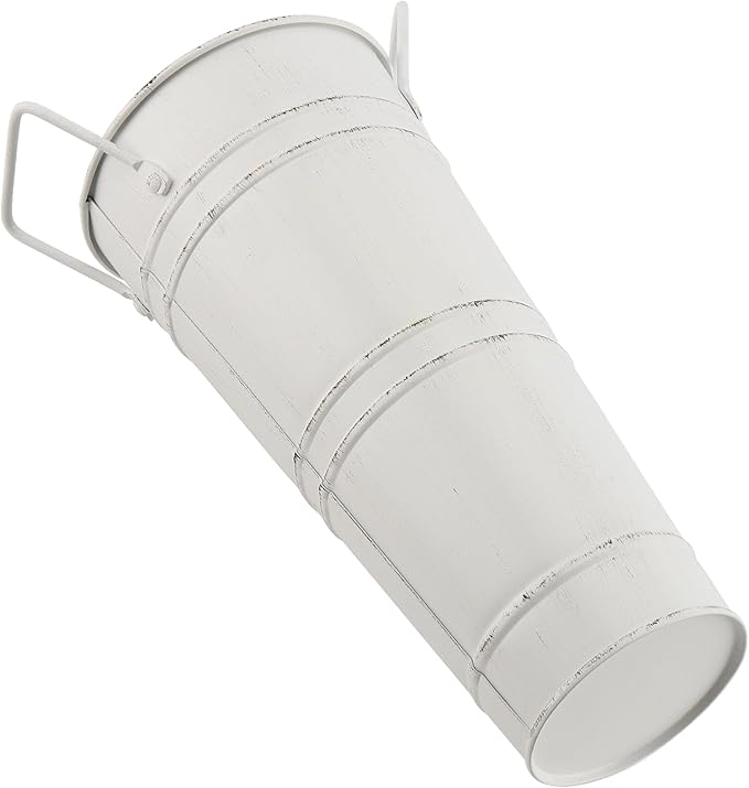 8 Pack 9 Inch Tall Galvanized French Flower Bucket, White Farmhouse Vintage Metal Vases with Handle for Flower Arrangements