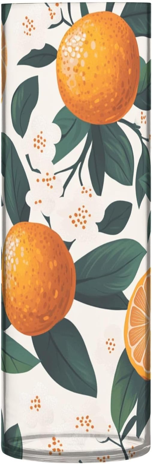 Flower Vase Clear Plastic Cylinder Vases Decor for Centerpieces Home Storage Office Weddings Oranges Fruit and Floral 11.8 x 3.9 in