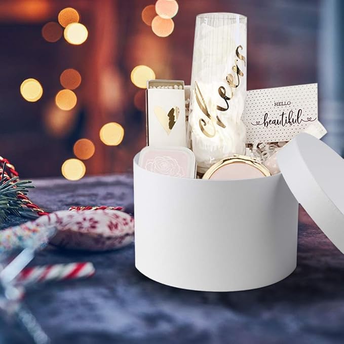Briful Round Gift Boxes with Lids Set of 4 White Gift Box Assorted Sizes Nesting Gift Boxes for Presents Birthday Bridesmaid Wedding Valentines Christmas Party Favor Boxes