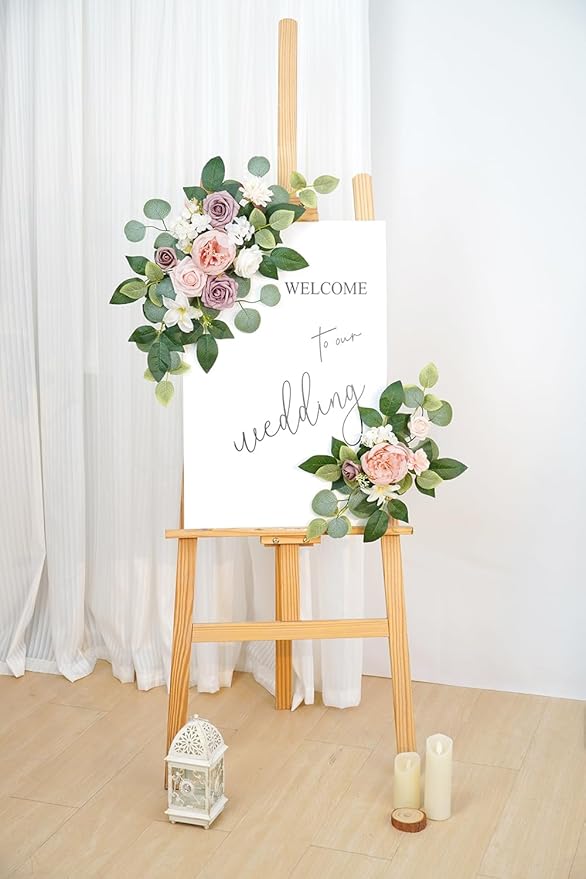 WEIERYUE(Pack of 2 Artificial Flowers Decorations,Artificial Arch Backdrop Garlandfor Ceremony Party Reception Entrance Welcome Easel Door Floral Decor Wall Home Entryway Outdoor(Bean Paste Powder)
