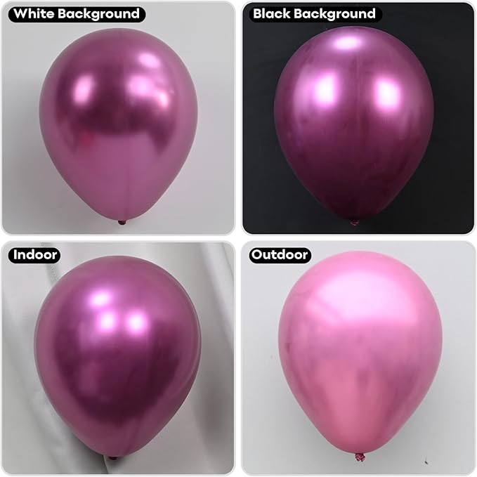 Togvu Chrome Hot Pink Balloons Different Sizes, 123 Packs Metallic Fuschia Pink Balloons, Pack of 18 12 10 5 Inch Shiny Fuchsia Balloon Garland Arch Kit for Girls Women Birthday Wedding Decoration