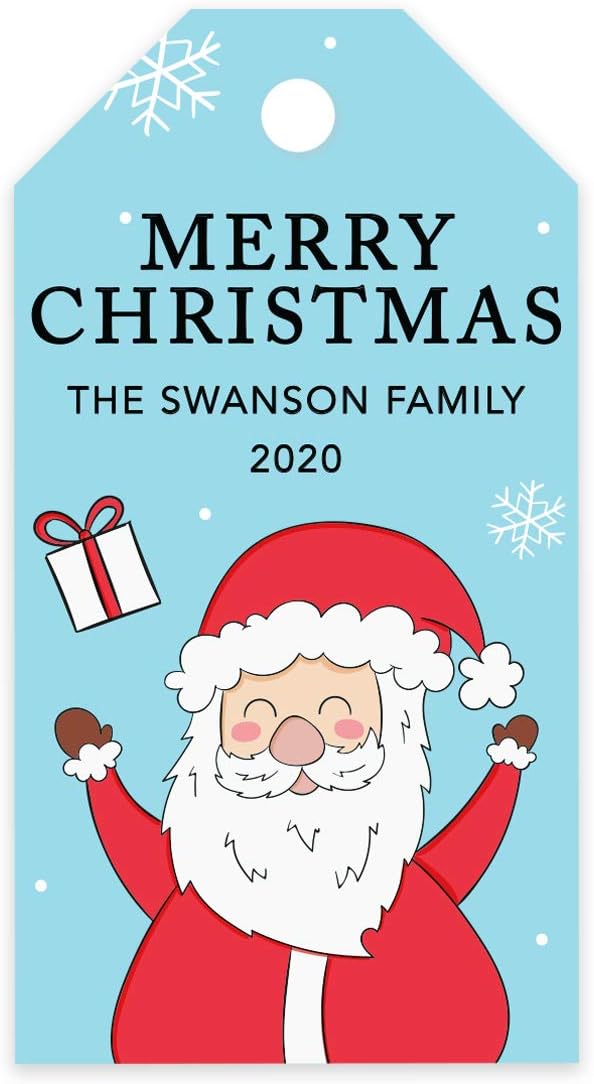 Andaz Press Personalized Christmas Holiday Season Classic Gift Tags, Merry Christmas Happy Santa Claus Design, Custom Family Name and Year, for Holiday Events, Parties, and Favors, 60-Pack