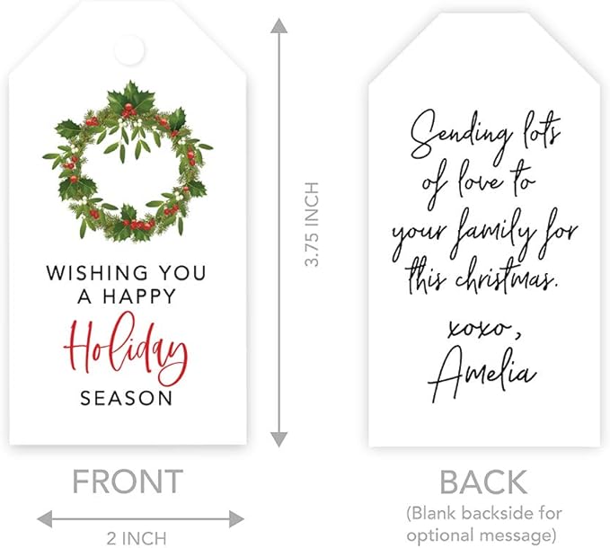 Andaz Press Christmas Holiday Season Classic Gift Tags, Happy Holidays to from and Wishing You A Happy Holiday Season, Christmas Wreath with Berries Design, Holiday Events, Parties, Favors, 60-Pack