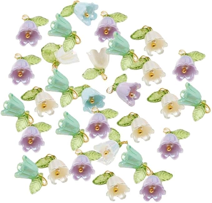 Leadigol 30PCS Bell Orchid Beads Pendant, Flower Beads, DIY Crafts Bracelet Making Kit, Lampwork Beads Jewelry Findings Charms, for DIY Jewelry Making, Beading Projects