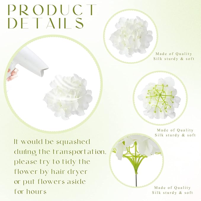 Unittype Silk Hydrangea Artificial Flowers Heads with Stems Faux Hydrangea Flowers for Wedding Centerpieces Bouquets DIY Floral Decorations for Home Indoor(White,300 Pieces)