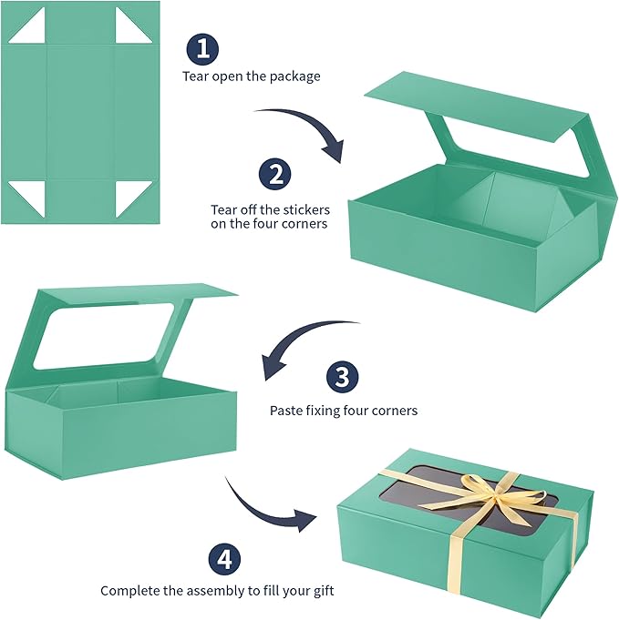 Light Green Large Gift Box with Window, 13.5"x9"x4.3" Bridesmaid Boxe for Gifts Giving,Birthday Gift Boxes with Magnetic,Closure Lid Gifts Box for Presents,Cute Boxe,Luxury for Gift Packaging