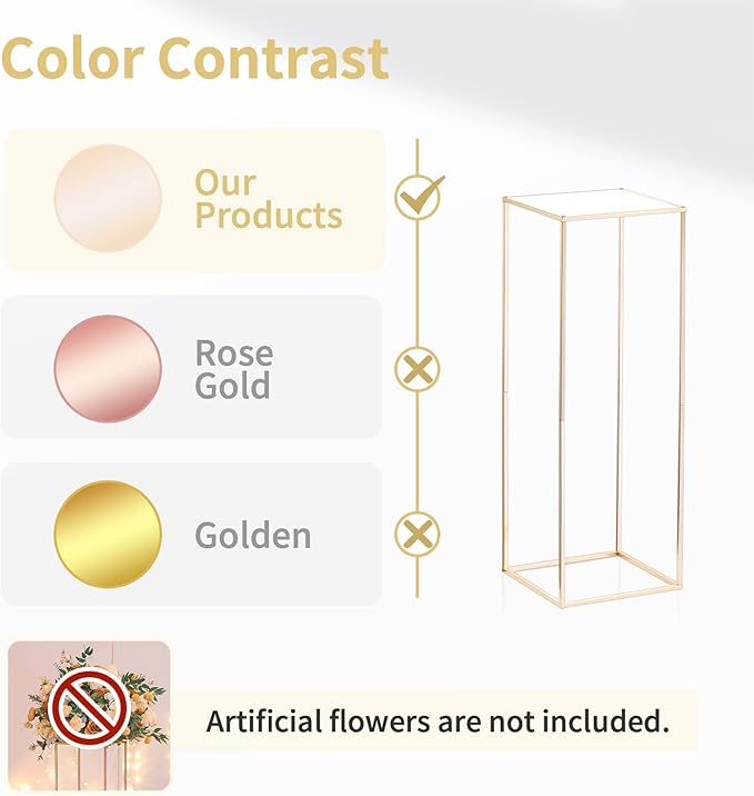 Nuptio Gold Vases for Centerpieces Wedding with Acrylic Panel - 2 Pcs 31.5 inch Tall Metal Flower Vase Flowers Stand - Elegant Bulk Weddings Decoration Table Geometric Centerpiece for Party Tables