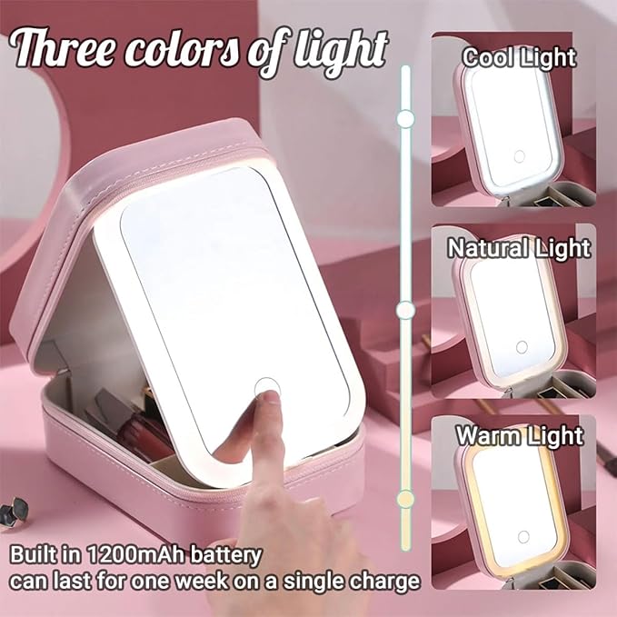 Wrappiness Girls & Women Lovely Makeup Box With LED Mirror - Personalized Jewelry Box Organizer Portable Ideal for Travel, Gift for Daughters Sisters Friends (Birth Month Flower, Women)