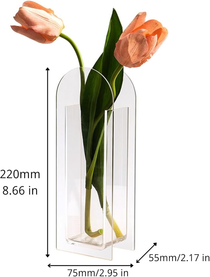 Acrylic Vase for Home Decor, Semi-Transparent Youth Blue Arch Shape Centerpiece Vase, Modern Acrylic Flower Vase for Table or Office Decoration, Minimalist Home Display (Blue)