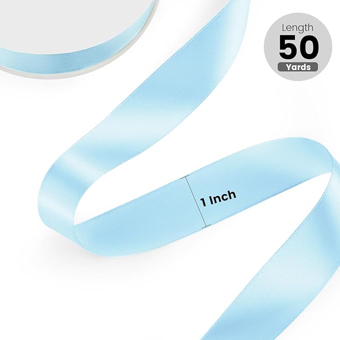 1" x 50 Yards Satin Ribbon - Light Blue Silk Ribbon with Spool - Ideal for Gift Wrapping, Floral Bouquets, Crafts, Wedding Party Decorations, Christmas and Sewing Projects