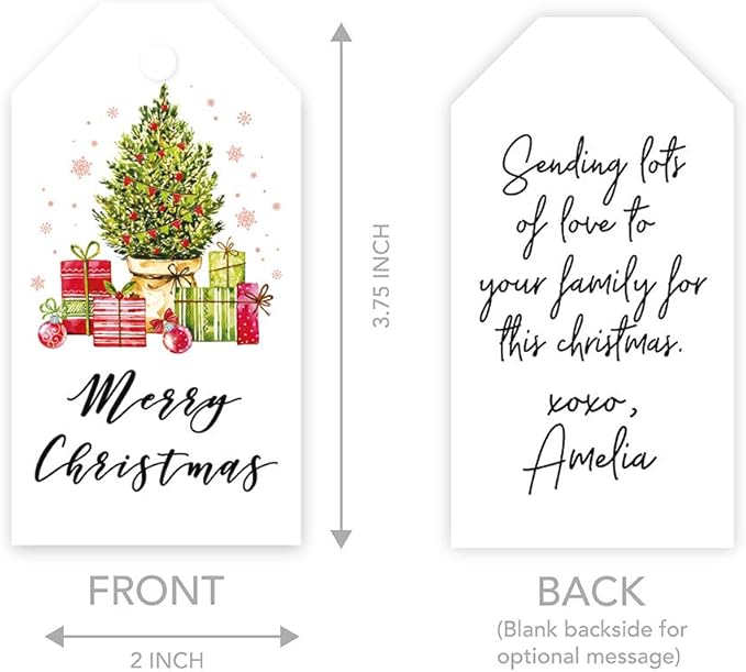 Andaz Press Christmas Holiday Season Classic Gift Tags, Merry Christmas to from Classic Favor Tags, Christmas Tree with Presents Design, for Holiday Events, Parties, and Favors, 60-Pack