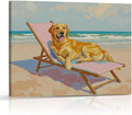 Pink Beach Chair Dog Decor Beach House Wall Decor Canvas Wall Art Framed Art Prints Artwork Posters for Home Living Room Bathroom Dog Mom Room Wall Decorations Paintings Pictures 14.5X11.5 Inch