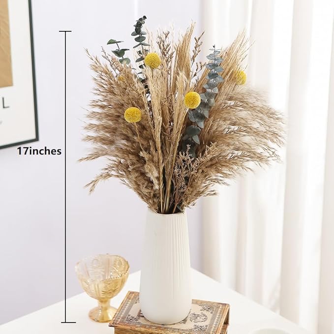 Dried Flowers Boho Bouquet,Pampas Grass for Western Decor,Rustic Farmhouse Flower for Bohemian Home,Bedroom,Living Room,Wedding Table Centerpieces (Bouquet_B, 17 inches)