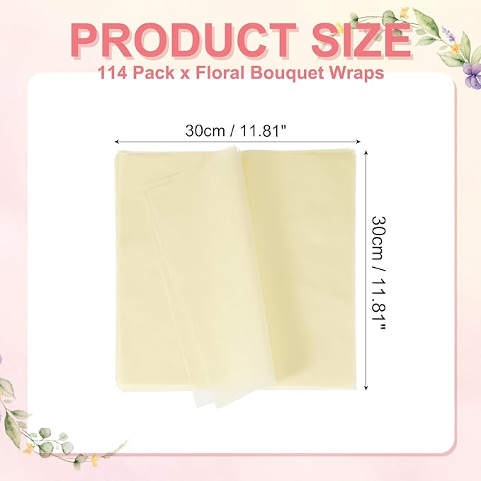 YELARXI Flower Wrapping Paper, Cotton Wrapping Flower Paper, Non-Woven Waterproof Floral Bouquet Wraps - Fitting for (Florist Supplies/Gift) 11.8 x 11.8 Inch & 114 Pack & Beige