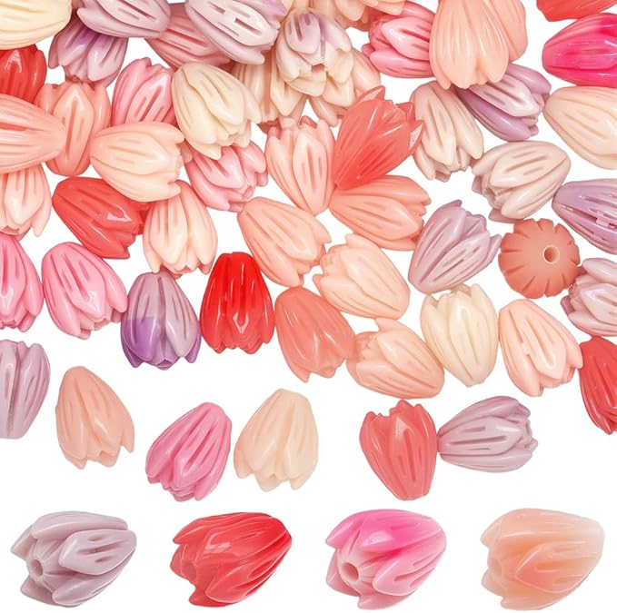 1 Box 4 Colors 80Pcs Acrylic Flower Beads Artificial Flower Beads Bulk Loose Plastic Jasmine Coral Colorful Floral Spacer for Jewelry Making Findings Necklace Bracelet DIY Crafts Beginner