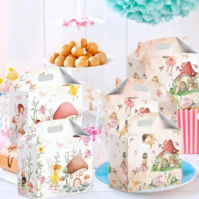 16 Pcs Fairy Party Favor Boxes - Flower Fairy Party Gift Paper Boxes, Floral Fairies Themed Decorations for Birthday Presents Decorations Supplies