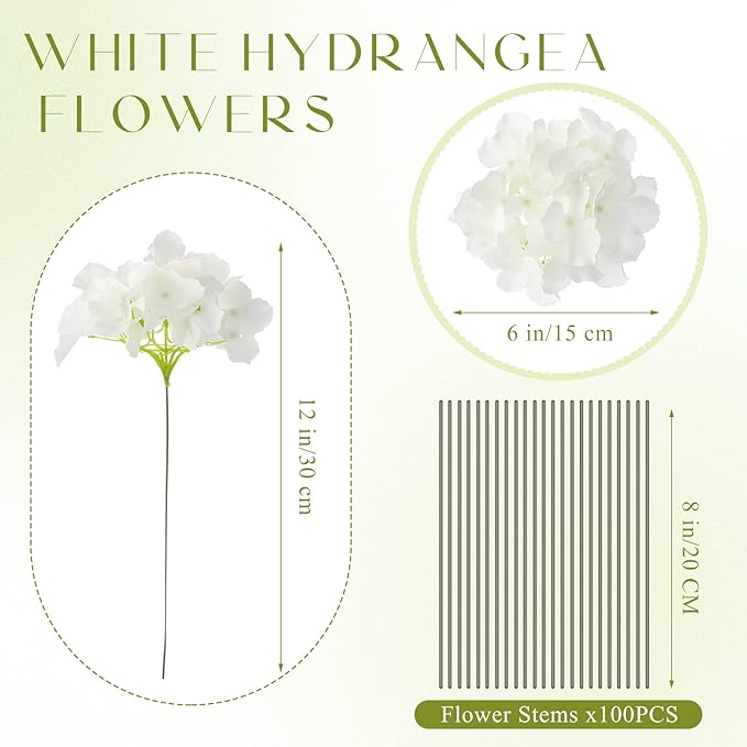 Unittype Silk Hydrangea Artificial Flowers Heads with Stems Faux Hydrangea Flowers for Wedding Centerpieces Bouquets DIY Floral Decorations for Home Indoor(White,300 Pieces)