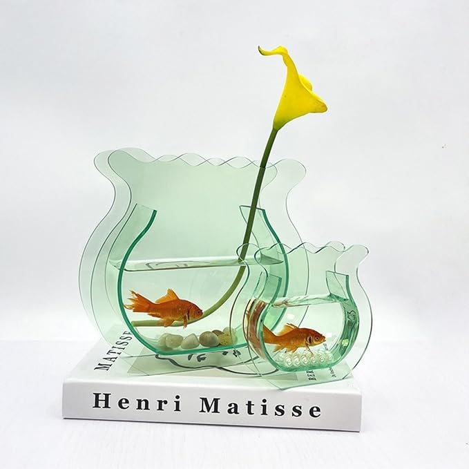 Mini Acrylic Fish Bowl Flower Vase for Small Fish or Plant, Clear Dual-Use Decorative Vase for Desk or Shelf, Compact Modern Bud Design Tabletop Décor (Transparent, Mini)