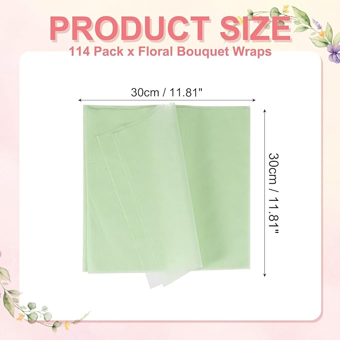 YELARXI Flower Wrapping Paper, Cotton Wrapping Flower Paper, Non-Woven Waterproof Floral Bouquet Wraps - Fitting for (Florist Supplies/Gift) 11.8 x 11.8 Inch & 114 Pack & Mint Green