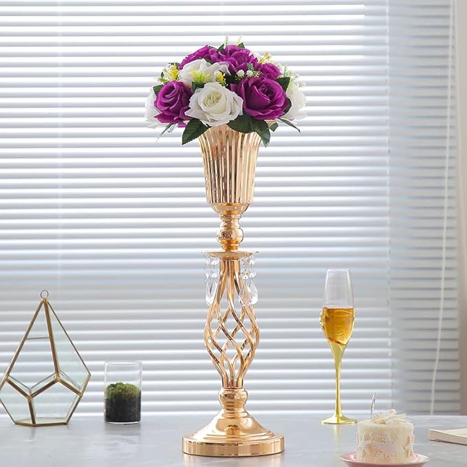 Pack of 10 Wedding Floral Crystal Flower Centerpiece Vases for Reception Centerpieces Party Event, 20.2 inches Versatile Flower Arrangement & Candle Holder Stand