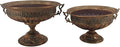 Zaer Ltd. Set of Metal Urn Vase Planters in Antique Finish and Classical Vintage Designs (Apollo Gold)