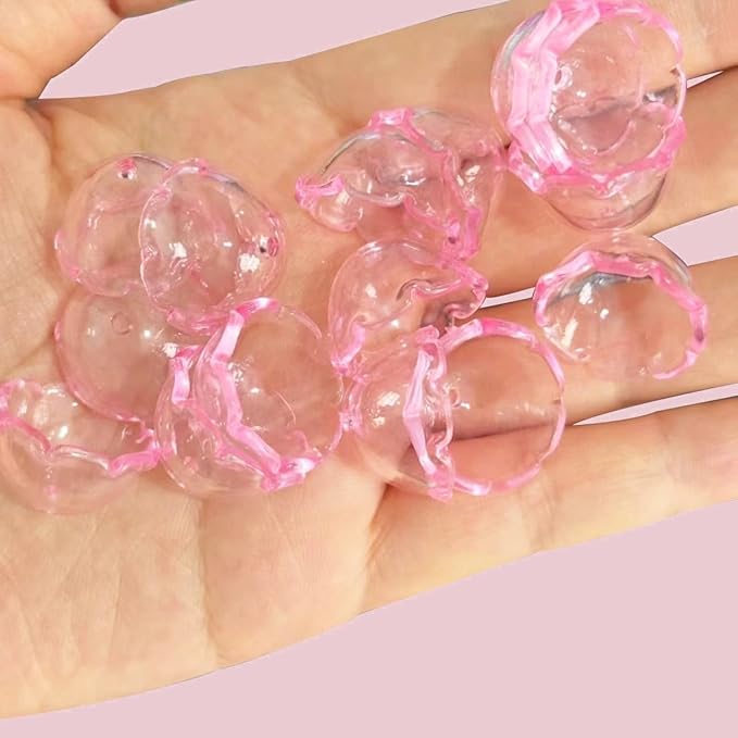 80Pcs Acrylic Clear Flower Bead Caps for Jewelry Making, Transparent Bell Charms, Semi-Round Floral Beads Bulk with Wavy Edge, Jellyfish Beads for Wind Chimes DIY Craft Key Chains-13 * 22mm