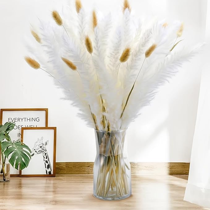 90 PCS Air Dried Pampas Grass. Mix Bouquet. Preserved Flower. Bouquet Contain Bunny Tail, White Pampas. Boho Dried Floral Arrangement Centerpiece. for Boho Home, Wedding, Table Decor, Shop Decor