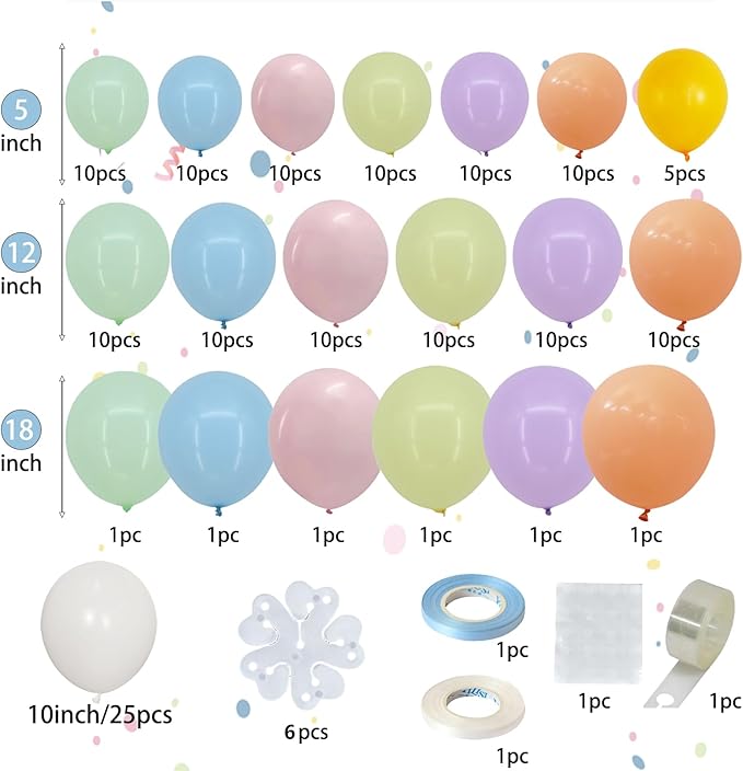 Pastel Balloons Arch Kit with DIY Daisy Flowers 156pcs Macaron Balloons Garland 16FT Balloon Chain and Flower Clips for Birthday Party Wedding Anniversary Engagement Decorations