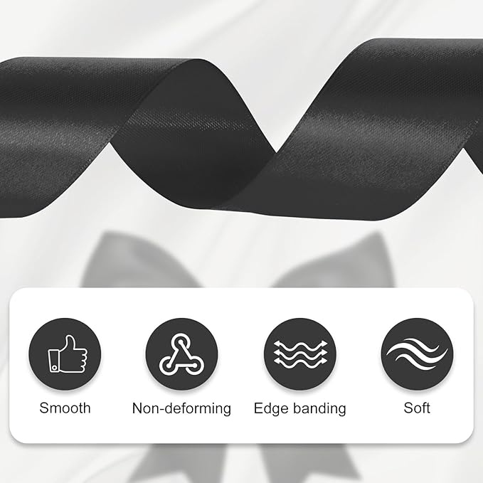 XSEINO 110 Yards Ribbon,1 1/2 Inch Black Satin Ribbon for Flower Bouquet, Gift Wrapping, Ribbons for Crafts, Hair Bows Making, Wedding Party Decoration, Sewing, Invitation Cards, Christmas