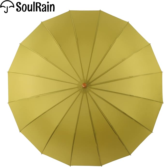 SoulRain 16 Ribs 48" Stick Umbrella Auto Open Solid Color Fashionable and Simple，Arc Classic Wood Handle，Windproof Unbreakable Stick Rain Umbrella