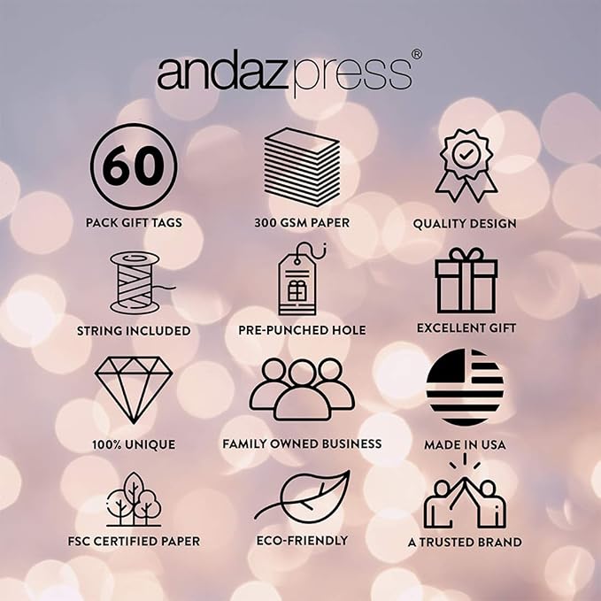Andaz Press Personalized Christmas Holiday Season Classic Gift Tags, Merry Christmas Santa with Christmas Wreath Design, Custom Family Name and Year, for Holiday Events, Parties, and Favors, 60-Pack