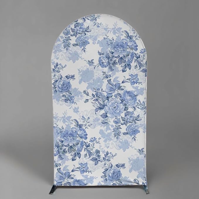 Arch Backdrop Cover Baby in Bloom Baby Shower Arch Stand Spandex Fabric Cover Blue Flowers Floral Pink Bows Girls Birthday Party Baptism Decorations (3.3X6.5ft,G-3854)