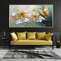 Butterfly Canvas Wall Art, Butterfly and Flower Wall Decor, Butterfly Prints, Abstract Textured Canvas Wall Art, Artwork for Walls, Oil Painting Wall Art, Wall Decor Living Room (Gold Frame, *31"x15"|80x40cm)