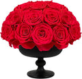 JoyFlower Preserved Flowers Vase Ceramic Decor, Red Eternal Flower Vases for Centerpieces, Forever Flower Decorations for Party Home Wedding Table Living Room Bedroom, Ceramic Flower Vase House Decor