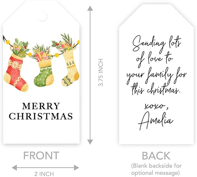 Andaz Press Christmas Holiday Season Classic Gift Tags, Merry Christmas to from Classic Favor Tags, Watercolor Vintage Knit Stockings Design, for Holiday Events, Parties, and Favors, 60-Pack