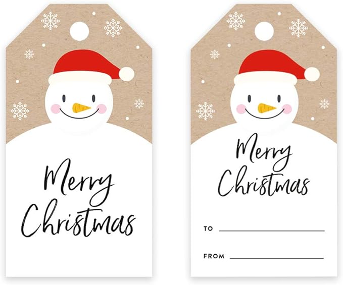 Andaz Press Christmas Holiday Season Classic Gift Tags, Merry Christmas to from Classic Favor Tags, Happy Snowman with Santa Hat Design, for Holiday Events, Parties, and Favors, 60-Pack