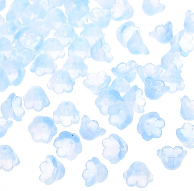 PATIKIL Glass Trumpet Flower Beads, 200 Pcs Gradient Flower Bead Charm for Jewelry Making DIY Craft, Bracelets, Earrings, Necklaces Decorations, Light Blue