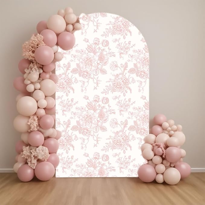 Arch Backdrop Cover Baby in Bloom Baby Shower Arch Stand Spandex Fabric Cover Blue Flowers Floral Pink Bows Girls Birthday Party Baptism Decorations (2.6X6ft,G-4032)
