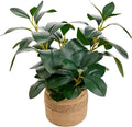 Artificial Plants Potted 12.8'' Fake Ficus Plant in Jute-Wrapped Yellow Planter Realistic Leaves Faux Plants Greenery Suitable for Home Office Kitchen Bathroom Bedroom Tabletop Decoration