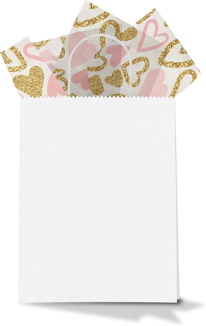 Pro Supply Global Pink and Gold Hearts Printed Tissue Paper for Valentine's Day Gift Bags or Boxes and Wrapping - Bulk Decorative Art Tissue Paper for Packaging and Gifting | 24 Sheets 20" x 30"