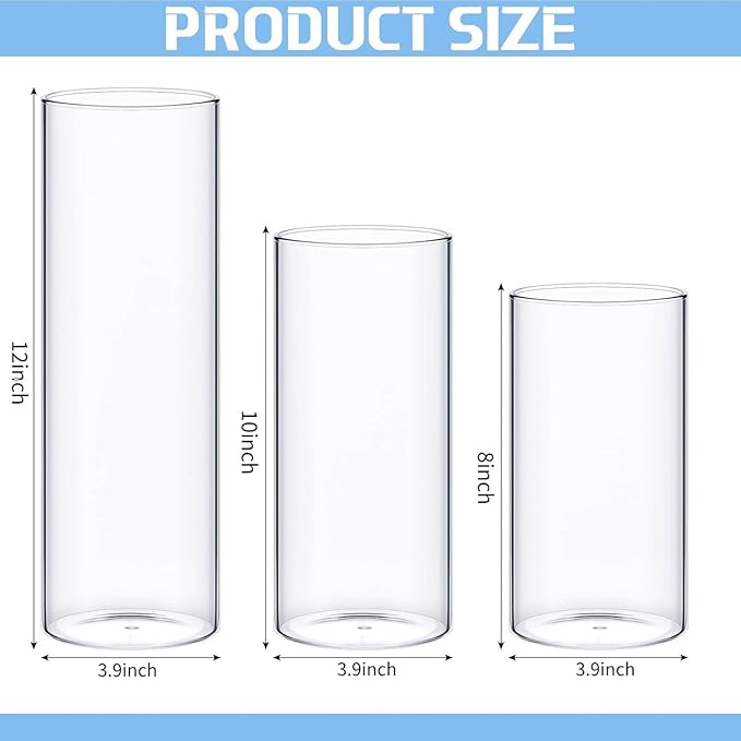 Sawysine 6 Pcs Glass Cylinder Vases 2.5''/2.95''/3.9'' Diameter Clear Flowers Vase Hurricane Floating Candles Holders for Table Centerpieces (3.9 x 8 in,3.9 x 10 in,3.9 x 12 in)