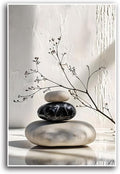 Gray and black stone pile and dried flowers poster canvas wall art in harmony Minimalist wall art for tranquil homes and mindful spaces 20x30in Frameless