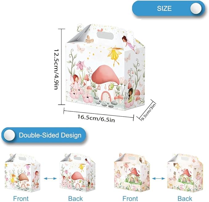16 Pcs Fairy Party Favor Boxes - Flower Fairy Party Gift Paper Boxes, Floral Fairies Themed Decorations for Birthday Presents Decorations Supplies