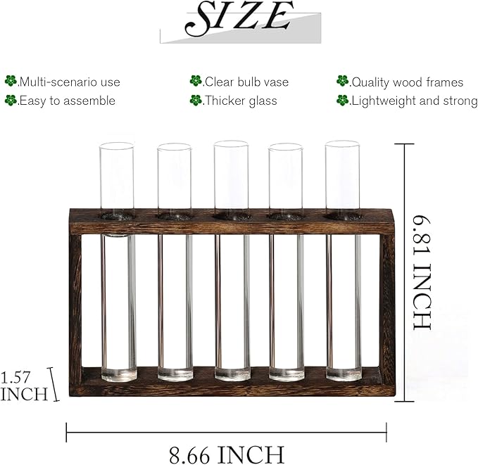 XXXFLOWER Plant Terrarium Wooden Stand with 5 Test Tubes,Glass Planters for Indoor Plants,Plant Lover Gifts for Women Garden Office Decoration