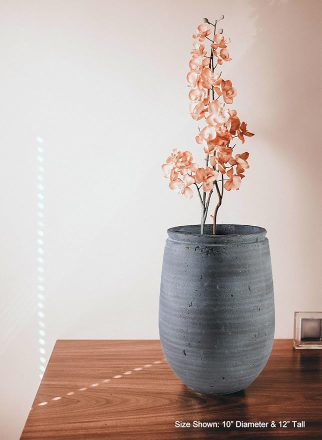 Serene Spaces Living Gray Aged Stone Planter Vase - Indoor/Outdoor Flower Pot, Textured Stone Finish, Planter & Cachepot, Timeless Home Décor for Plants & Flowers, 10" Diameter & 12" Tall, Pack of 2