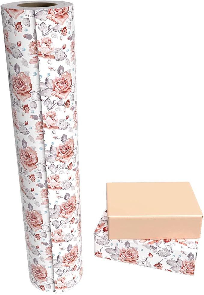 WRAPAHOLIC 30 Inch Reversible Floral Wrapping Paper - 30 Inch X 100 Feet Jumbo Roll Beautiful Pink Floral Design, Perfect for Wedding, Mother's Day, Birthday, Baby Shower