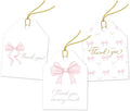 Pro Supply Global 24 Count of 2.5 Inch x 3 Inch Pre Strung Pink Bows Gift Tag Assorted Printed Designs on Large Cardstock Gift Hang Tags - Ideal to Use on Bags