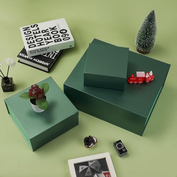 6 Pcs Small Green Gift Box 6x6x3 Inch Magnetic Gift Box Small Magnetic Box with Crinkle Paper Green Small Gift Box with Shredded Paper Luxury Gift Boxes with Lids for Presents