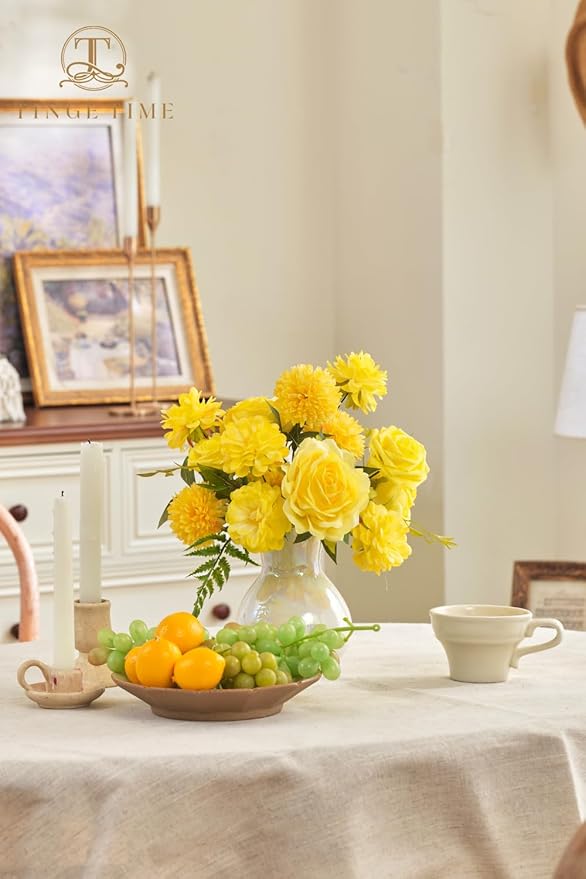 TINGE TIME Yellow Artificial Flowers Combo Box Set, Gradient Color Fake Flower Leaf with Stems for DIY Wedding Bouquets Table Centerpieces Baby Shower Home Party Floral Arrangements Decorations